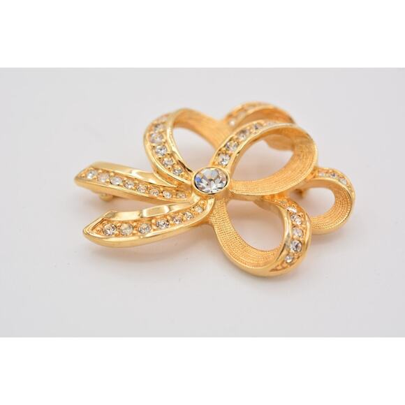 s-l1600-9_139258a7-4aee-403f-  Swarovski Vintage Crystal Bow Pin Brooch Rhinestone Gold Tone Swan Signed BinAT